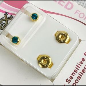 NWT Studex Blue Cubic Zirconia Stud Earrings Jewelry